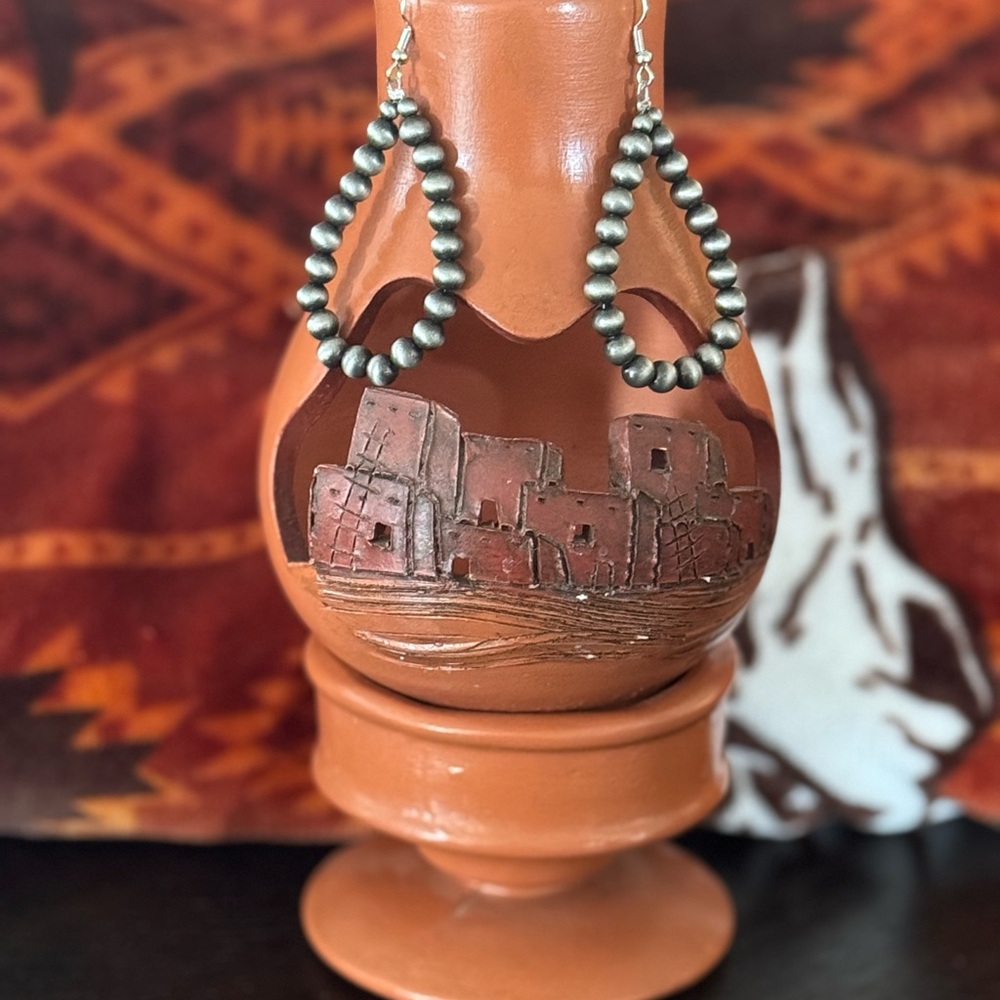 Handcrafted Navajo Pearl Beaded Hoop Earrings